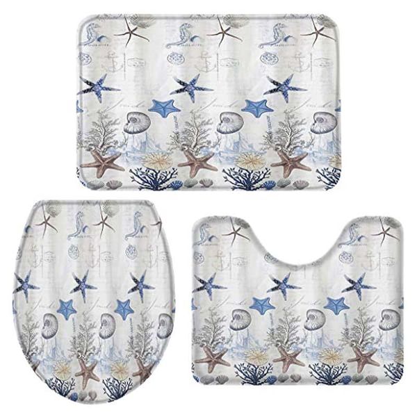 

carpets 3-piece bath rug and mat sets, coastal underworld marine life non-slip bathroom doormat runner rugs, toilet seat cover, u-shaped