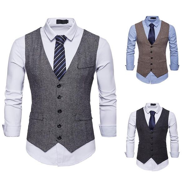 

men's vests single-breasted waistcoat smart casual suit vest, Black;white