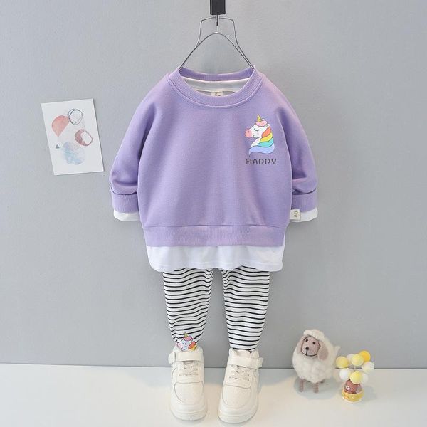 

clothing sets autumn girl clothes o-neck solid color sweater + striped pants thanksgiving outfits for girls cute cartoon toddler, White