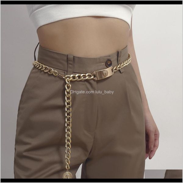 

belly chains drop delivery 2021 european and american cross-border jewelry personality punk lion head metal waist retro geometric tassel por, Silver