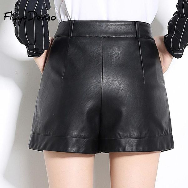 

spring autumn women korea style plus size short mid waist pu leather shorts black casual ol pants 210304, White;black
