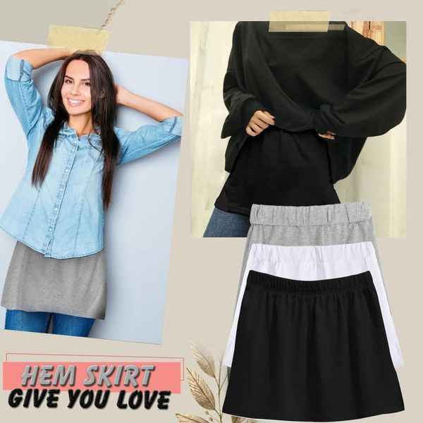 

skirts 3pcs sweatshirt base skirt with female all-match short in the hem underskirts elastic high waist split half slips, Black