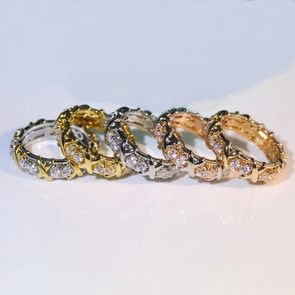 

europe america fashion style lady women brass engraved t letter 18k gold plated sixteen stone diamonds ring rings size us6-us9, Slivery;golden