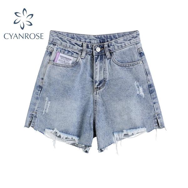 

women's shorts summer jean short wide hole and rough edge 2021 fashion streetwear high waist casual female denim, White;black
