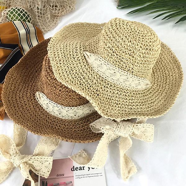 

wide brim hats folding straw hat women's summer outing sun visor holiday cool seaside beach tide sunshade flat cap visors, Blue;gray