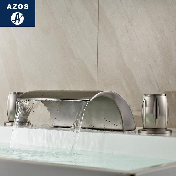 

bathroom sink faucets deck mounted waterfall cold water mixer tap nickel brush,chrome polished w/ w/o led light mpsk003f