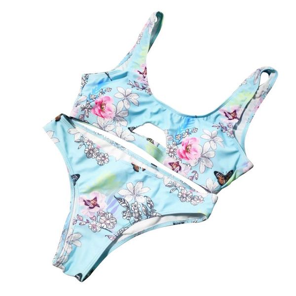 

women's swimwear women two-piece set, light blue floral printed pattern bikini and panties, s/ / l, White;black