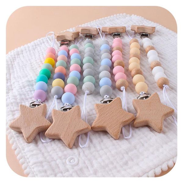 

beech wood five-pointed star pacifier clip baby diy creative pacifier chain cartoon silicone wooden bead toy teether