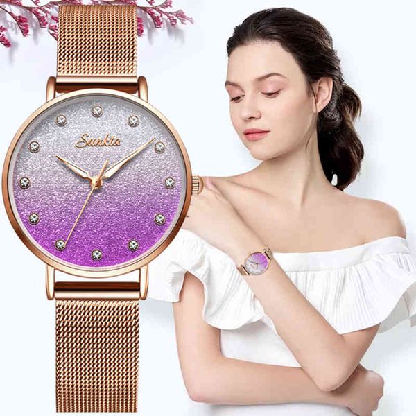 

sunkta rose gold watch women watches ladies creative steel women's bracelet watches female clocks relogio feminino montre femme 210517, Slivery;brown