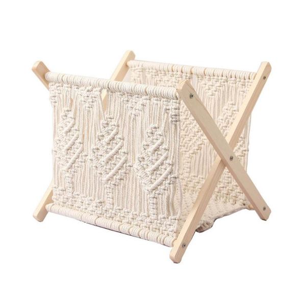 

hooks & rails versatile storage rack boho handwoven magazine spaper holder shelf book organizer basket for office deskdecor