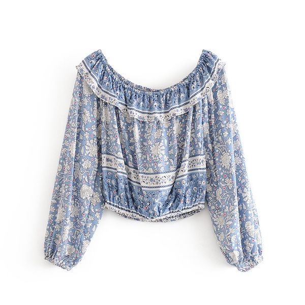 

women's blouses & shirts women floral print long sleeve blouses ruffle slash neck chic boho blouse spring summer bohemian bea, White