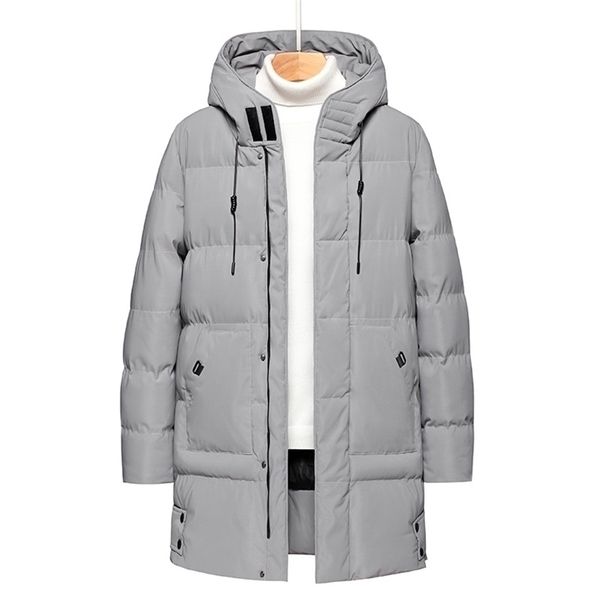 

men winter warm thick long solid color parka coat waterproof hooded jacket autumn fashion casual 211204, Black