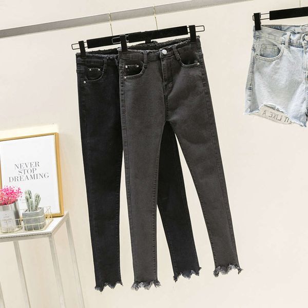 

large autumn slightly fat sister high waist slim nine point pants, Blue