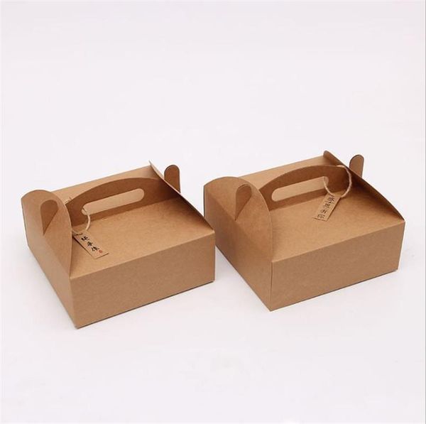 

gift wrap 20x20x8cm blank brown kraft paper pizza boxes dessert pastry packaging with handle wedding party favor cake box 10pcs/lot