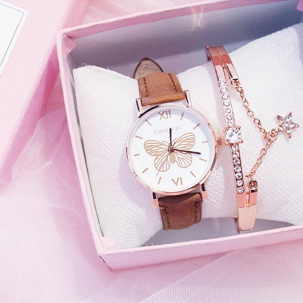 

wristwatches rose gold butterfly women watches for girls fine pu belt waterproof ladies wrist watch bracelet clock female relogio feminino, Slivery;brown