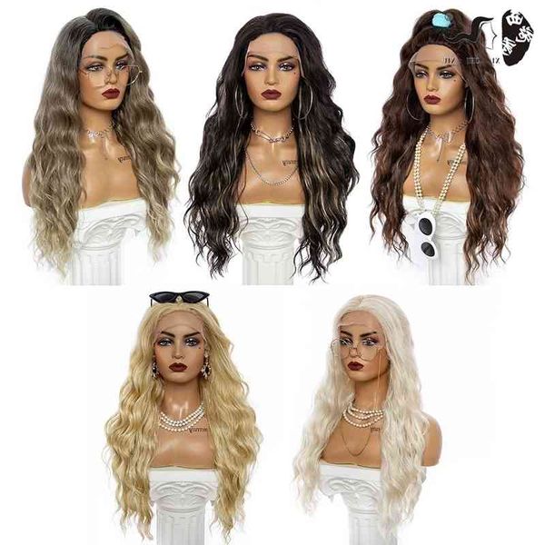 

chemical fiber long fashion big wave curly hair hand woven hairline wig women's headwear lace wigs, Black