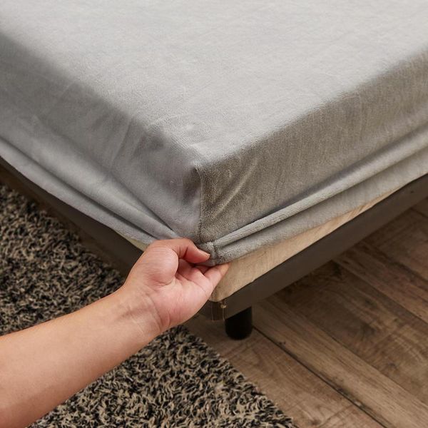 

sheets & sets bonenjoy 1 pc gray coral fleece bed cover with elastic queen king size bedding for winter solid color double fitted sheet