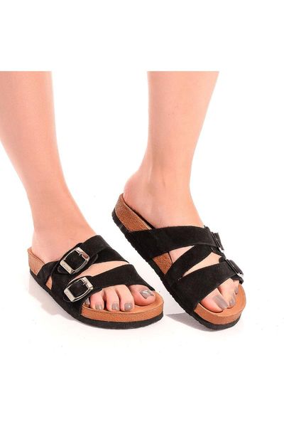 

slippers genuine leather black women 's