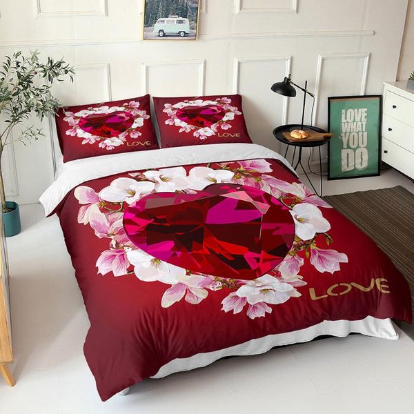 

bedding sets 3d print comforter red heart-shaped diamond pattern double with pillowcases fabic home textiles