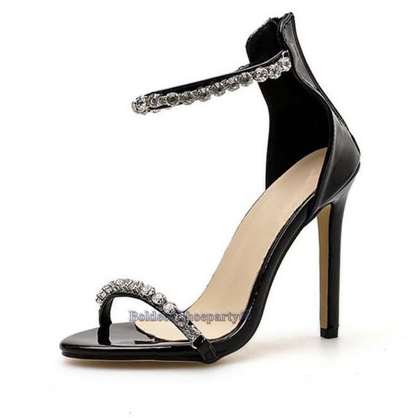

sandal black summer white strass open-heel cape ankle brace thin sandals with elegant high-heeled women's heels in crystal shoes
