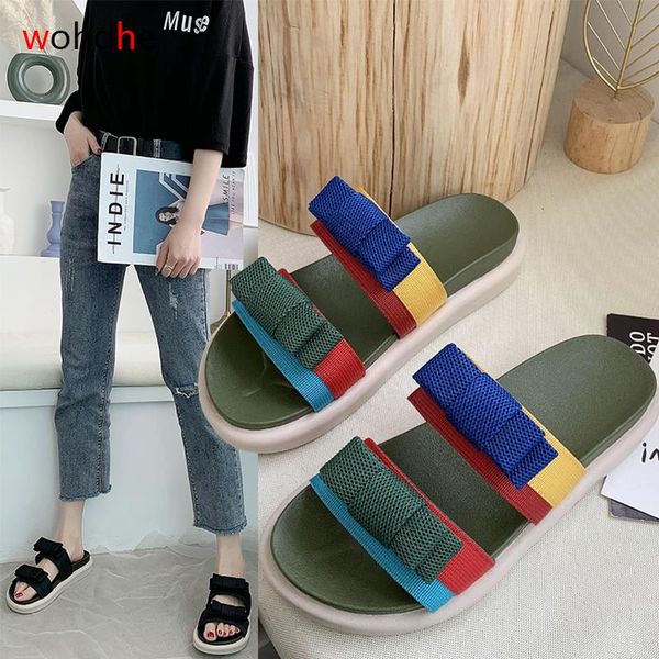 

wohdhe fashion beach women slides colorful slippers casual platform sandals rome sandalias summer light flip flops mujer, Black