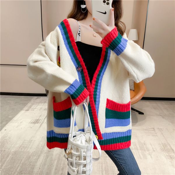 

coat net cardigan red ladies korean version spring and autumn female sweater loose style lazy, Tan;black