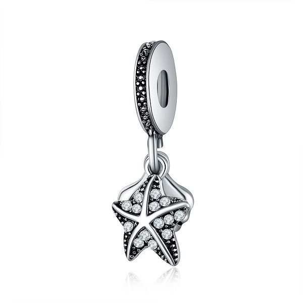 Passt Pandora Sterling Silber Armband Weiß Kristall Tropische Starfish baumeln Perlen Charms für europäische Schlange Charme Kette Mode DIY Schmuck Großhandel 2021 Sommer