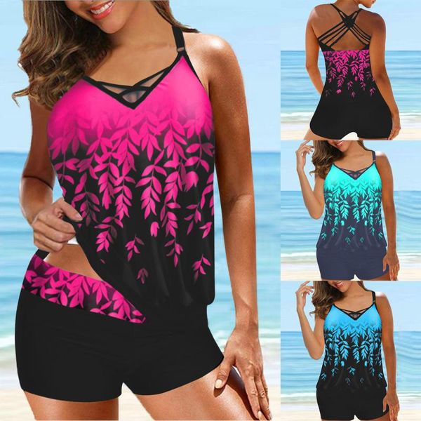

women's swimwear 2021 swimsuit tankini large bikini set digital print suspender beach split bathing suits, White;black