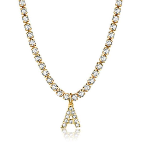 

chokers zircon crystal initial letter necklace for women alphabet pendant choker necklaces collares chain vintage jewelry gifts bijoux, Golden;silver
