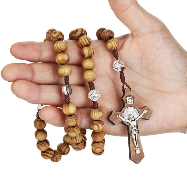 

pendant necklaces fashion handmade rosary prayer necklace catholic jewelry religious beaded choker hand-woven cross, Silver