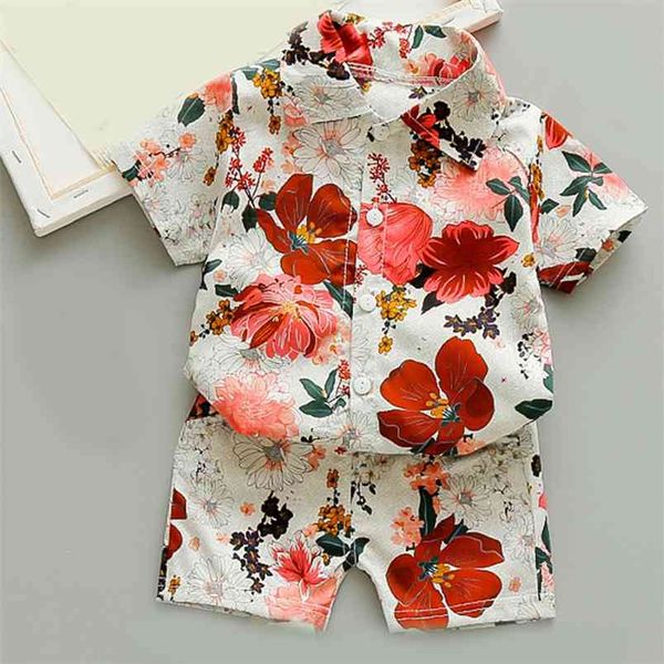

summer flower suit boy set shirt+short 2pcs clothing sets children's boys clothes for 1-4 years old 210528, White
