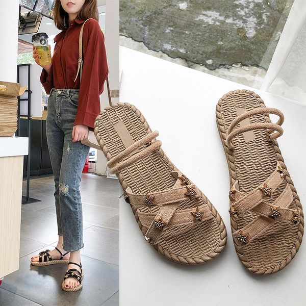 

slippers spring autumm lace-up women summer open toe outside flat slides floral polka dot shoes, Black