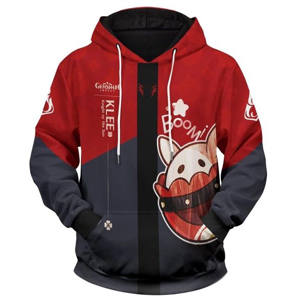 

men's hoodies & sweatshirts genshin impact klee cosplay hoodie 3d printed hooded sweatshirt men women casual streetwear pullover, Black