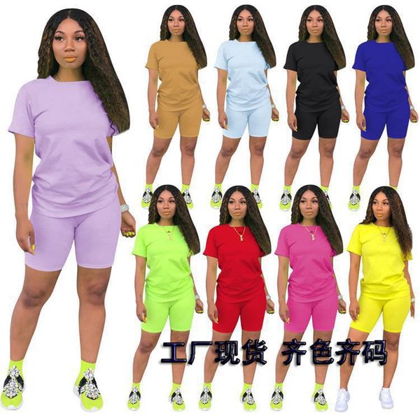 

women's tracksuits product short-sleeved two-piece fashion solid color sports casual shorts suit, Gray