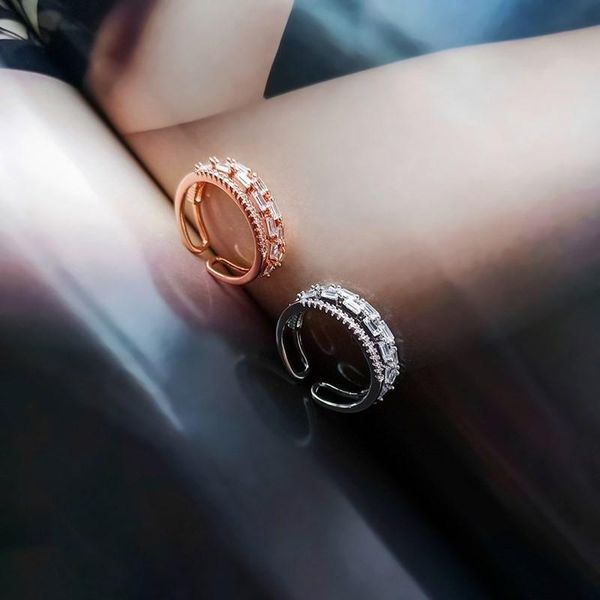 

arrival contracted temperament double opening rings geometric elegant shiny crystal party women adjustable 2021 cluster, Golden;silver