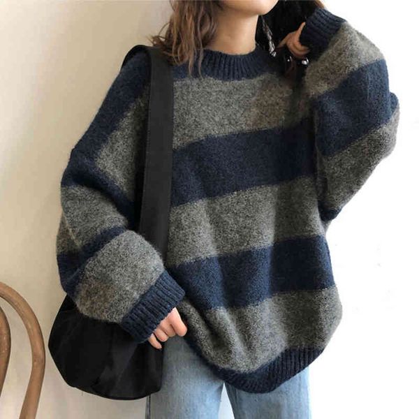

women's vintage knitwear, striped long sved shirt, casual wear, street knitted clothing, autumn and winter clothing., White;black