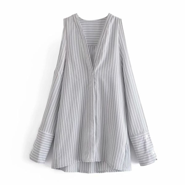

summer women off shoulder long sleeve striped shirt female v neck blouse fashion lady loose blusas s8772 210430, White
