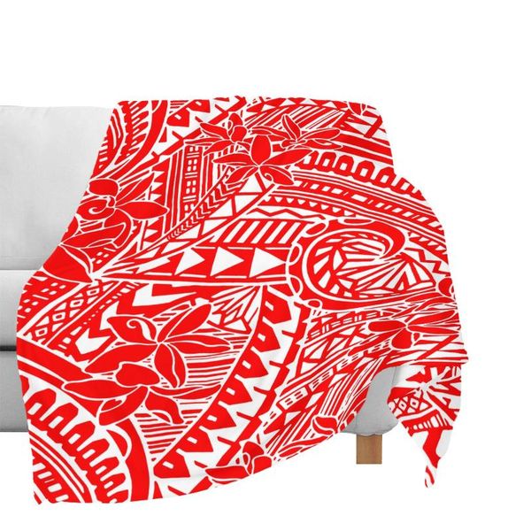 

blankets red polynesian tribal leisure throw blanket custom plumeria print decorative bed oversize picnic travel mat bedspread