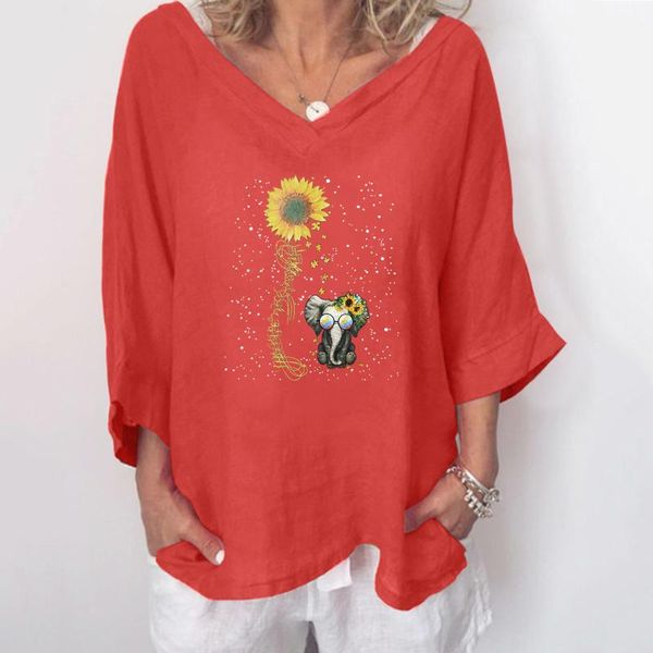 

women's blouses & shirts elegant linen cotton women loose shirt summer v neck short sleeve blouse casual floral print ladies blusa pul, White