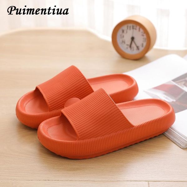 

puimentiua thick platform slippers women indoor bathroom slipper soft eva anti-slip lovers home floor slides ladies summer shoes, Black