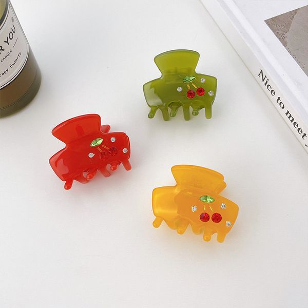 

length 3.5 cm cute cherry diamond cross hair clamps women home plate acetic acid hair claw clips european female shower small size scrunchie, Slivery;golden