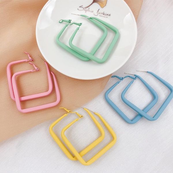 

hoop & huggie trendy fashion korean canday color geometric square earrings for women gift 2021 charm modern jewelry, Golden;silver