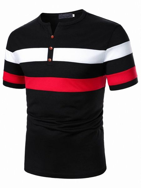 

men half button colorblock tee c3wd#, White;black