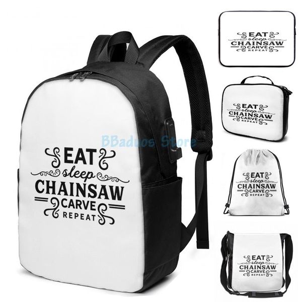 

funny graphic print carver chainsaw carving carve hobby usb charge backpack men school bags women bag travel laptop