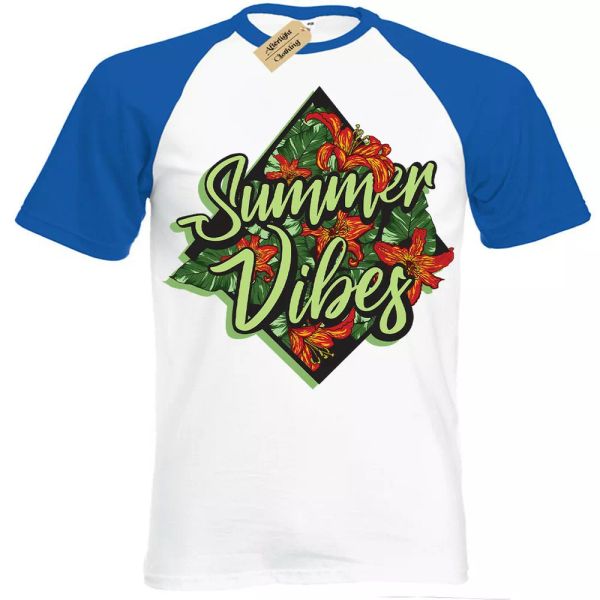 

verano vibes camiseta manga corta bÃ©isbol, White;black