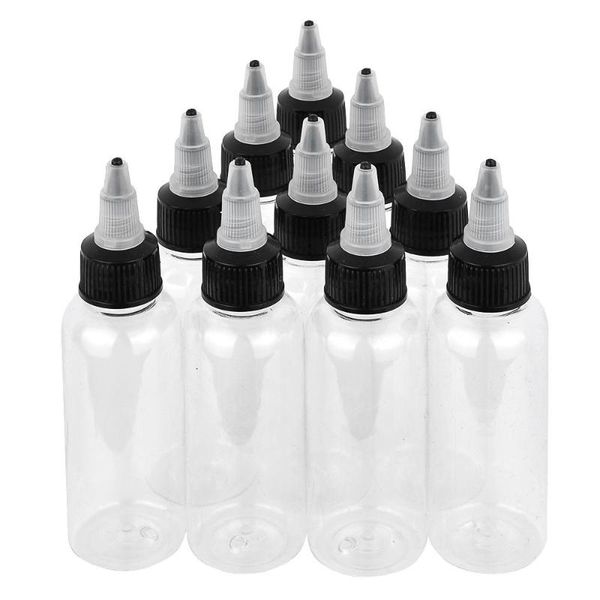 

10pcs 30/60ml empty tattoo bottle plastic clear twist cap container ink color pigment with accessories storage bottles & jars