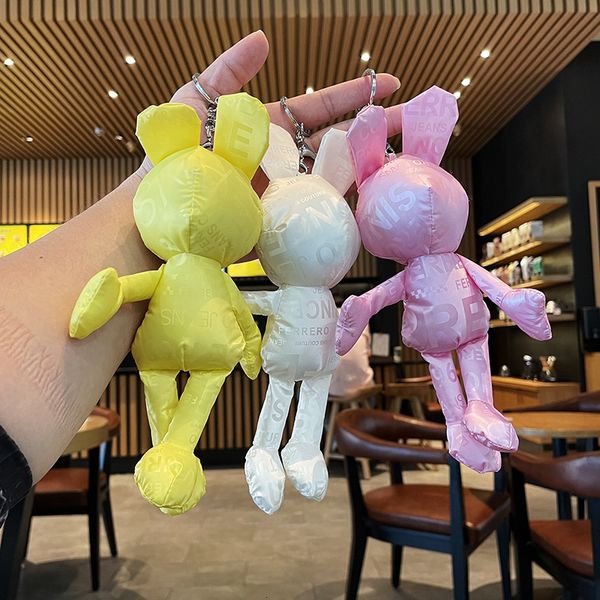 

keyring keychain cartoon plush doll printing rabbit key chain schoolbag pendant doll small gift creative girl, Silver