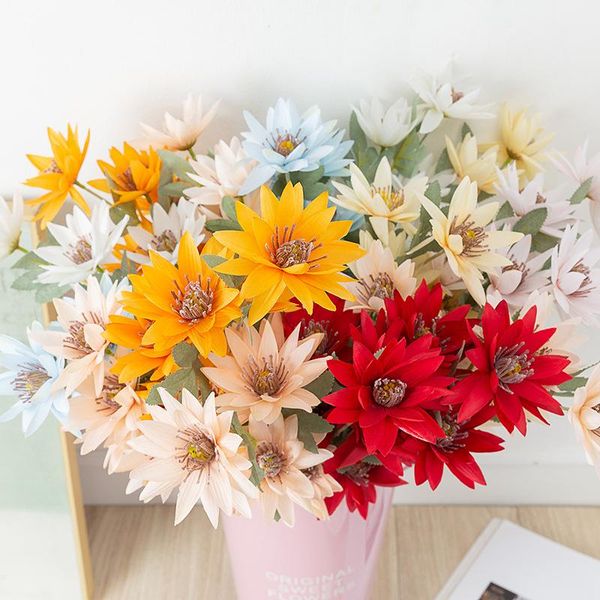 

head artificial flowers silk daisy bride bouquet for christmas home wedding year decoration fake plants sunflower decorative & wreaths