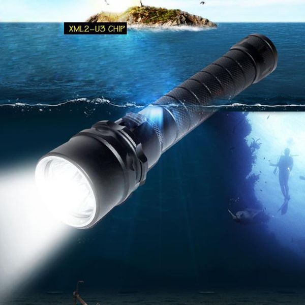 

high brightness xml-u3 2000 lumen 3led diving 18650 professional lantern ip68 waterproof underwater lamp torch flashlights torche torches