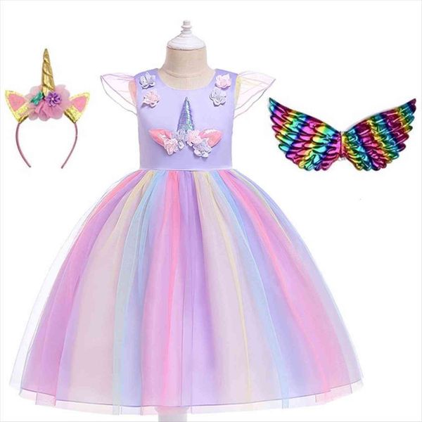 

unicorn for girls clothing kids girl dresses birthday party princess costume children halloween carnival rainbow up, Red;yellow